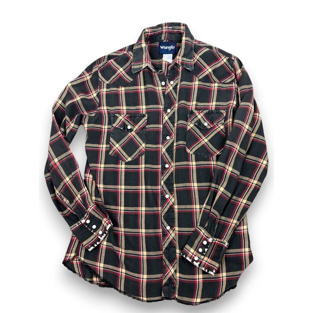 Vintage Wrangler Western Cowboycore Pearl Snap Plaid Shirt Rodeo Ranchwear